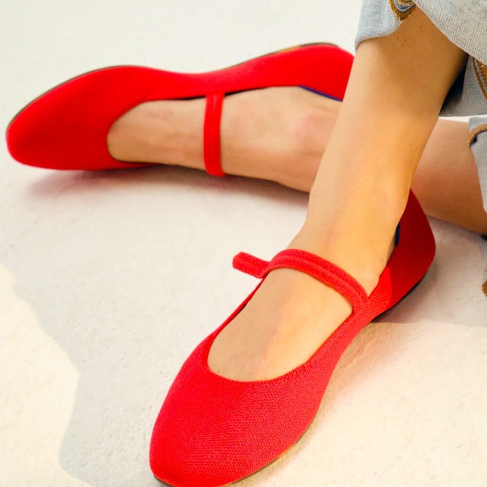 Rothy's Vibrant Red Flats with Blue Trim